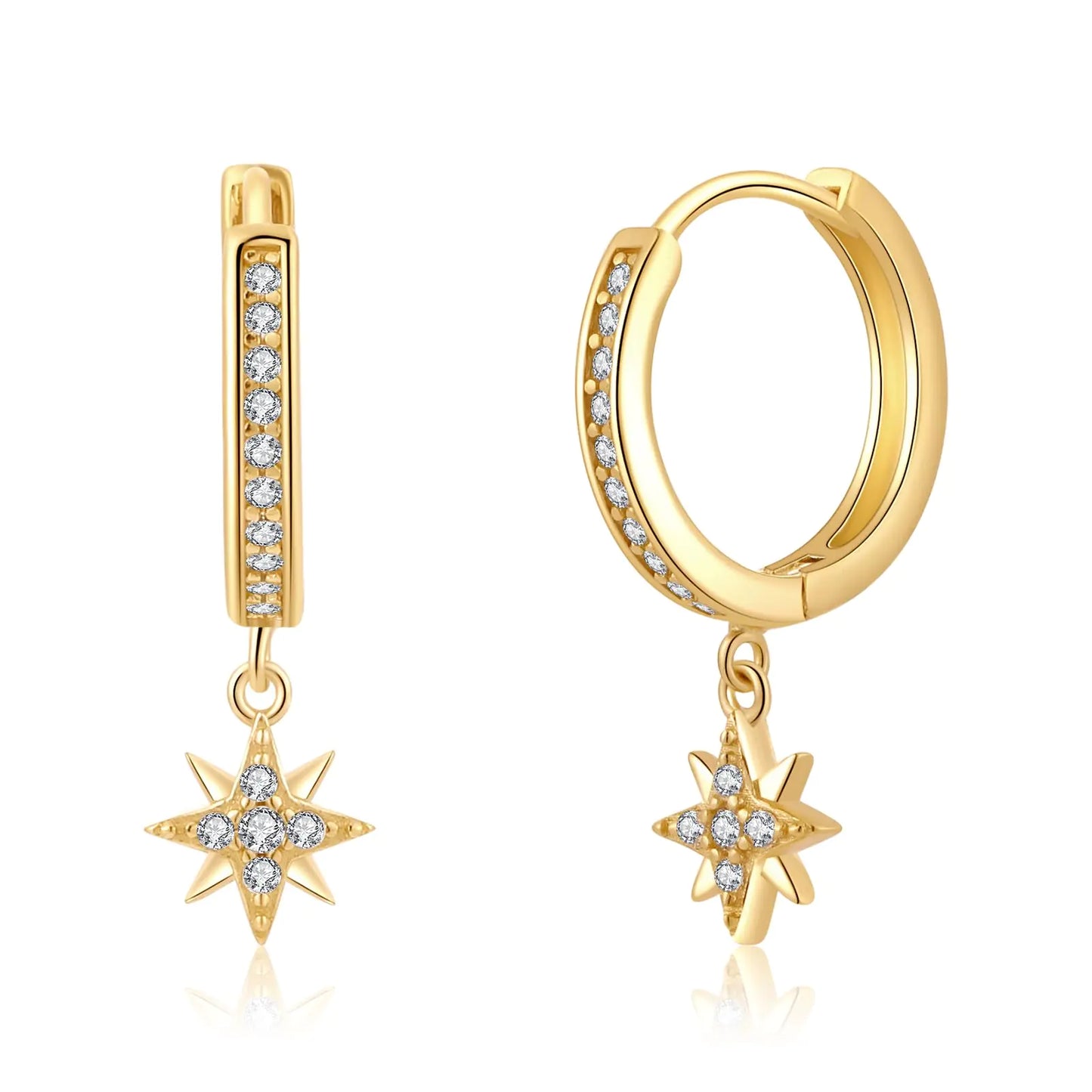 ToHeart Gold Hoop Earrings 14k Gold Earrings Dangle Star