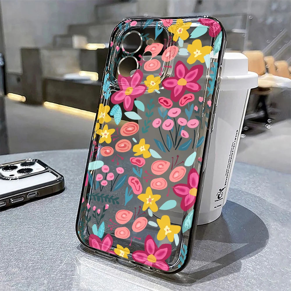 Flower Clear Phone Case For iPhone 18 17 16 Pro Max Clear Case iPhone 11 15 12 13 14 Pro Max Case 17 Air 17pro Max Cover Funda