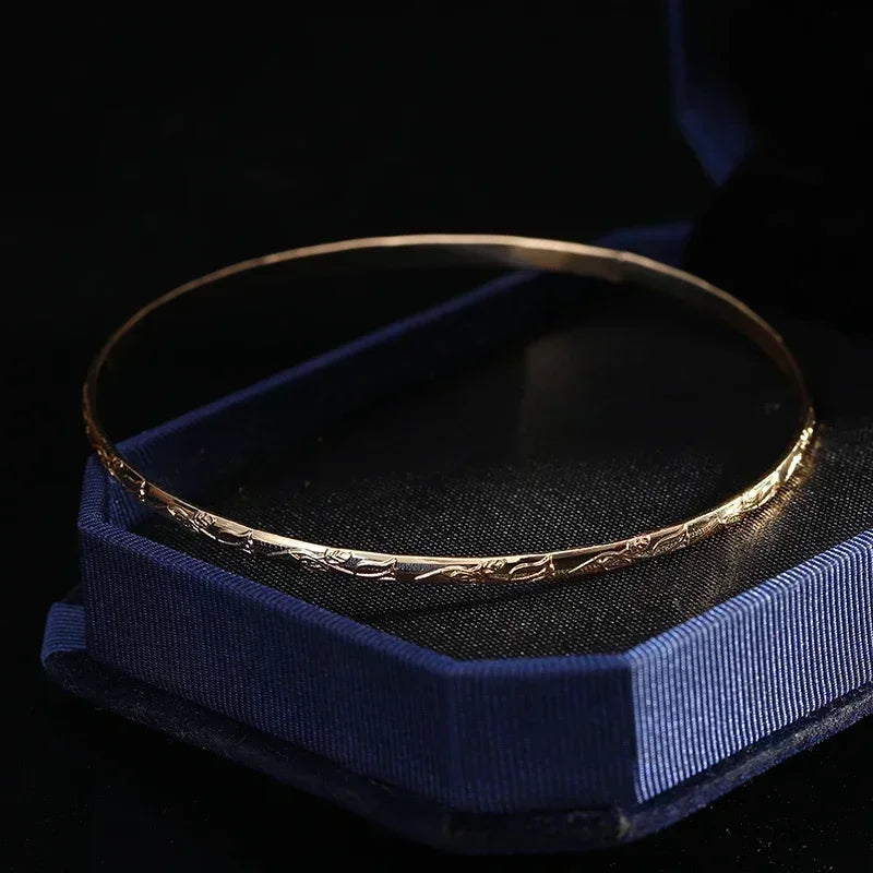 Slim Bangles Gold Plated Carved Flower Layered Cuff Bracelet