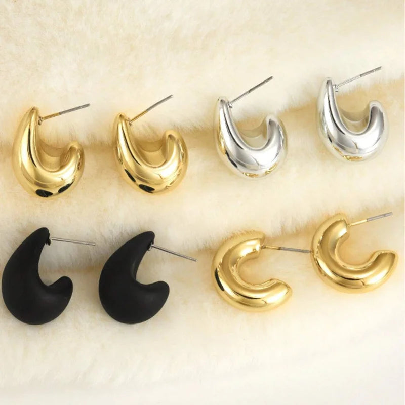 4Pair/Set Vintage Glossy Thick Acrylic Water Drop Stud Earring