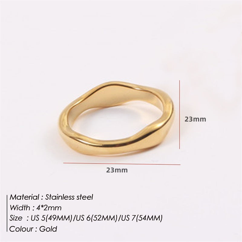 French Romantic Wavy Irregular Stainless Steel Plated 18K Gold Ring