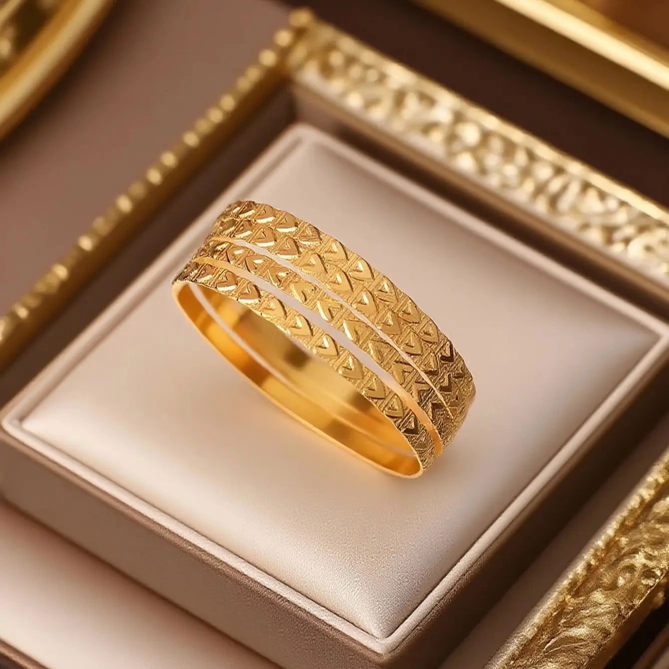 Slim Bangles Gold Plated Carved Flower Layered Cuff Bracelet