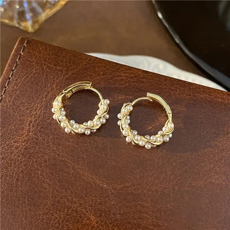 Pearl Circle Earring Small Round Hoop