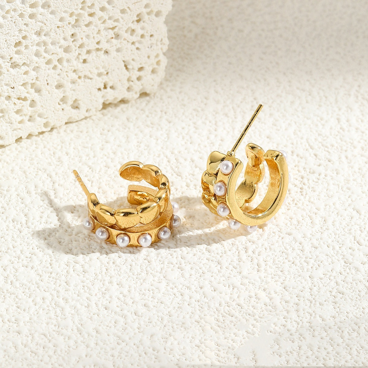 Stainless Steel Retro Double C- Shaped Earrings