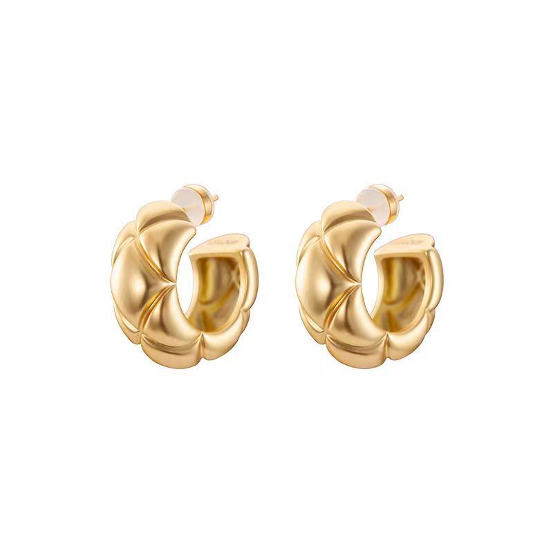Gold Diamond Plaid Stud Earrings