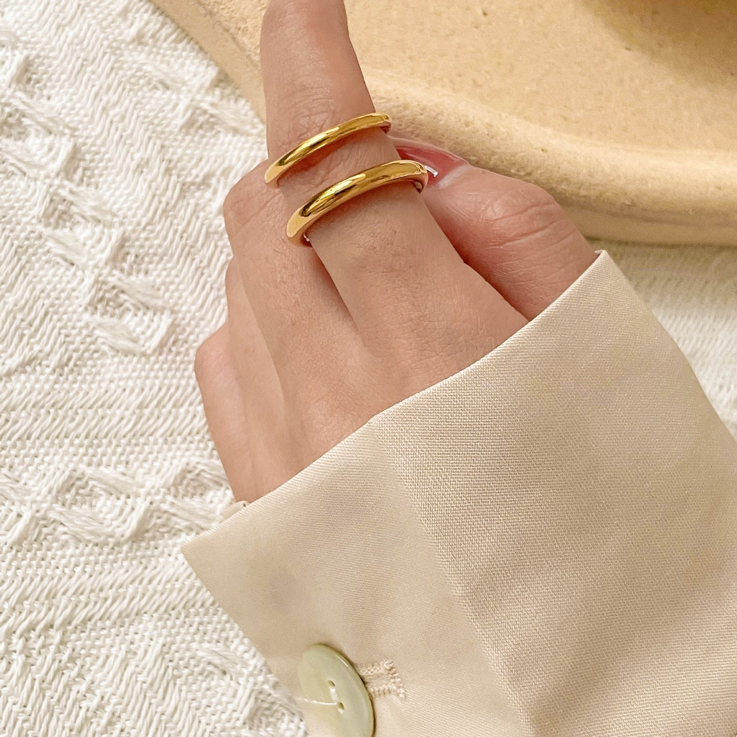 Gold Plated Rounded Wide And Narrow Glossy Stacking Rings