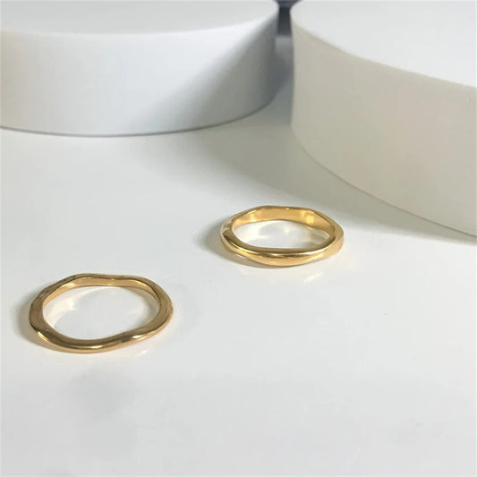 French Romantic Wavy Irregular Stainless Steel Plated 18K Gold Ring