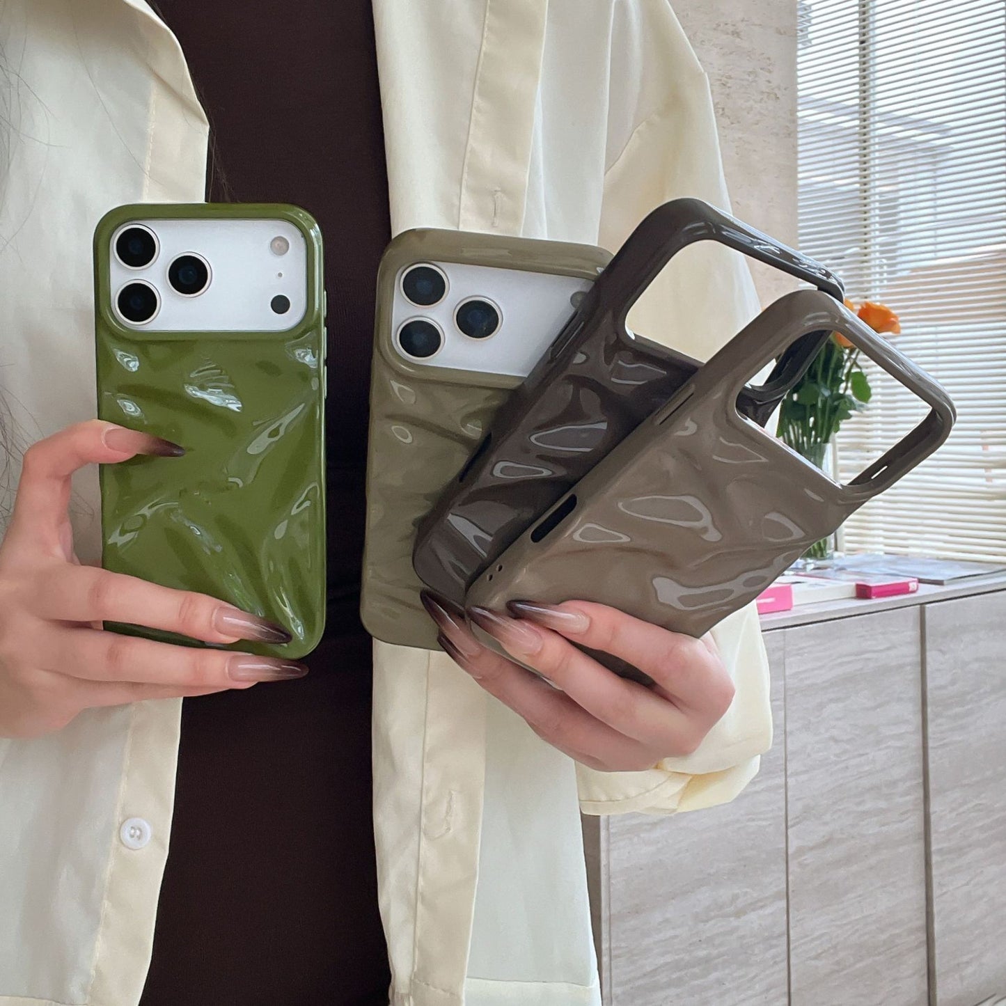 Three-dimensional Pleated Pattern Autumn And Winter Color Phone Case