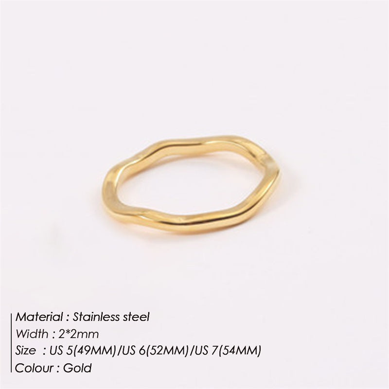 French Romantic Wavy Irregular Stainless Steel Plated 18K Gold Ring