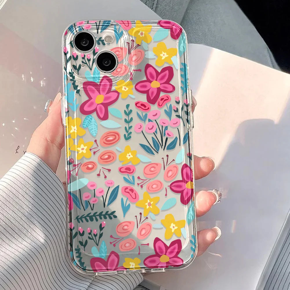 Flower Clear Phone Case For iPhone 18 17 16 Pro Max Clear Case iPhone 11 15 12 13 14 Pro Max Case 17 Air 17pro Max Cover Funda