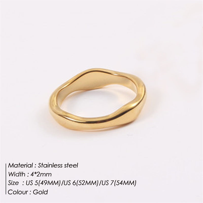 French Romantic Wavy Irregular Stainless Steel Plated 18K Gold Ring