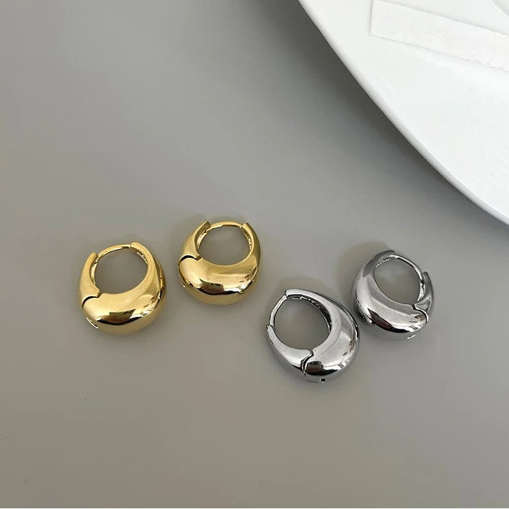 Oval Elegant Earrings, 3D Metal Design