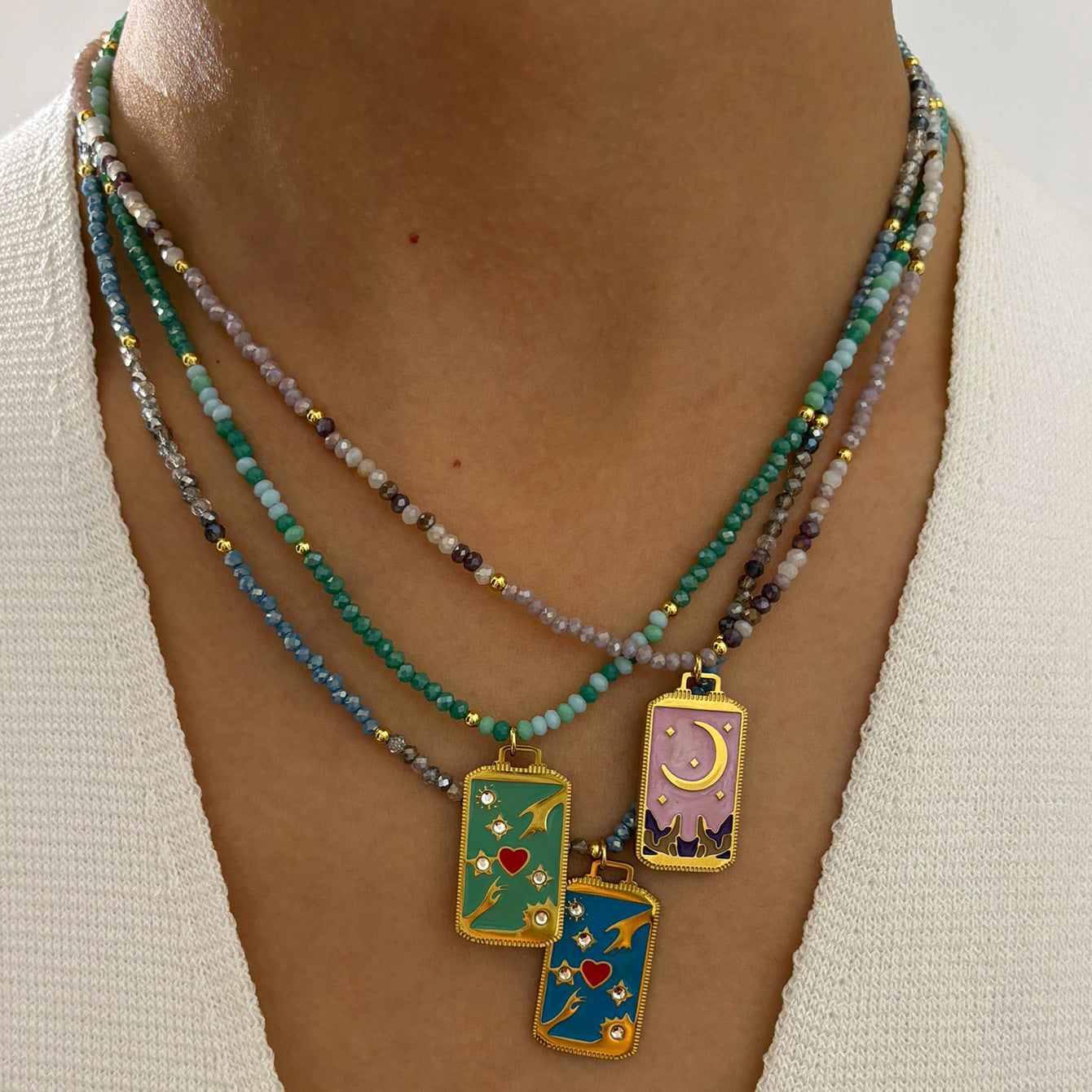 Acrylic Multicolor Beaded Pendant Necklace