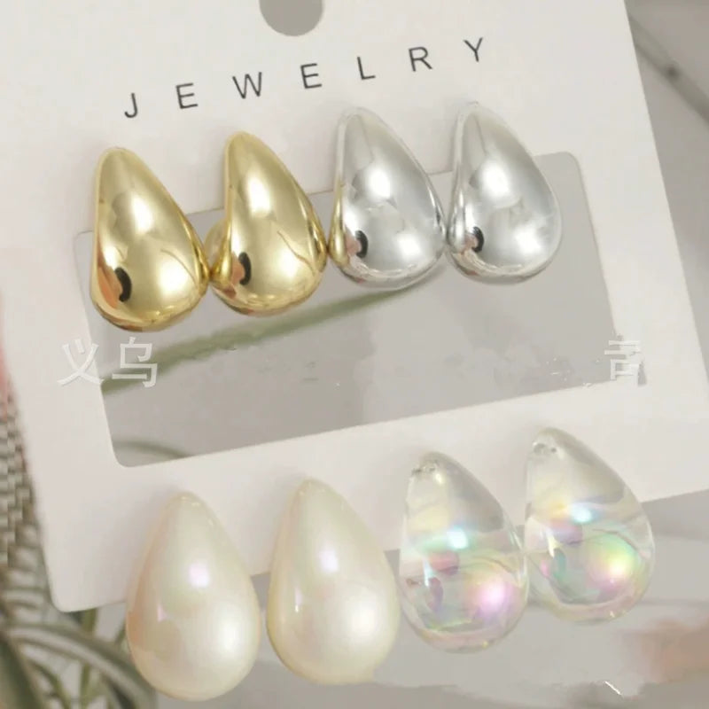 4Pair/Set Vintage Glossy Thick Acrylic Water Drop Stud Earring