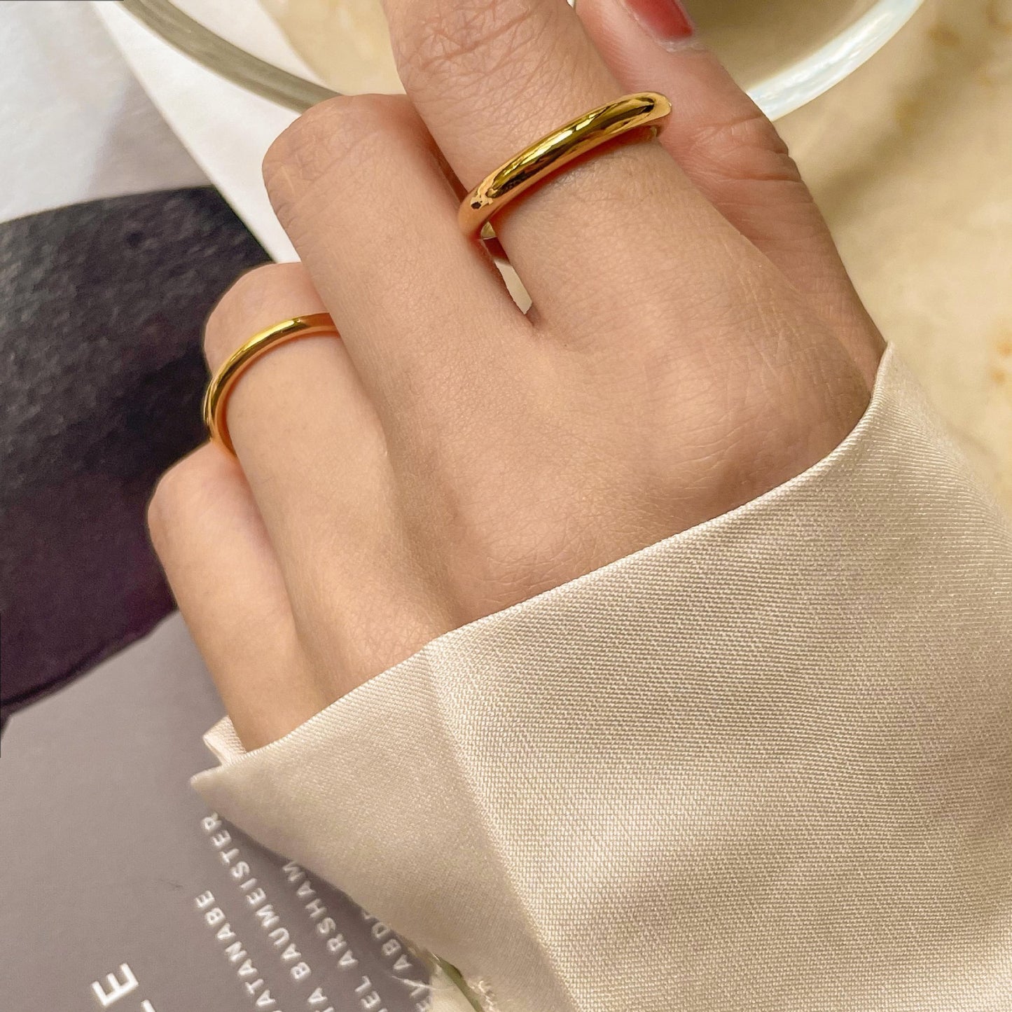Gold Plated Rounded Wide And Narrow Glossy Stacking Rings
