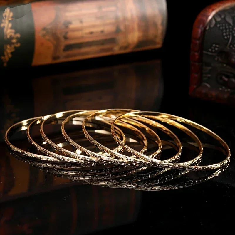 Slim Bangles Gold Plated Carved Flower Layered Cuff Bracelet