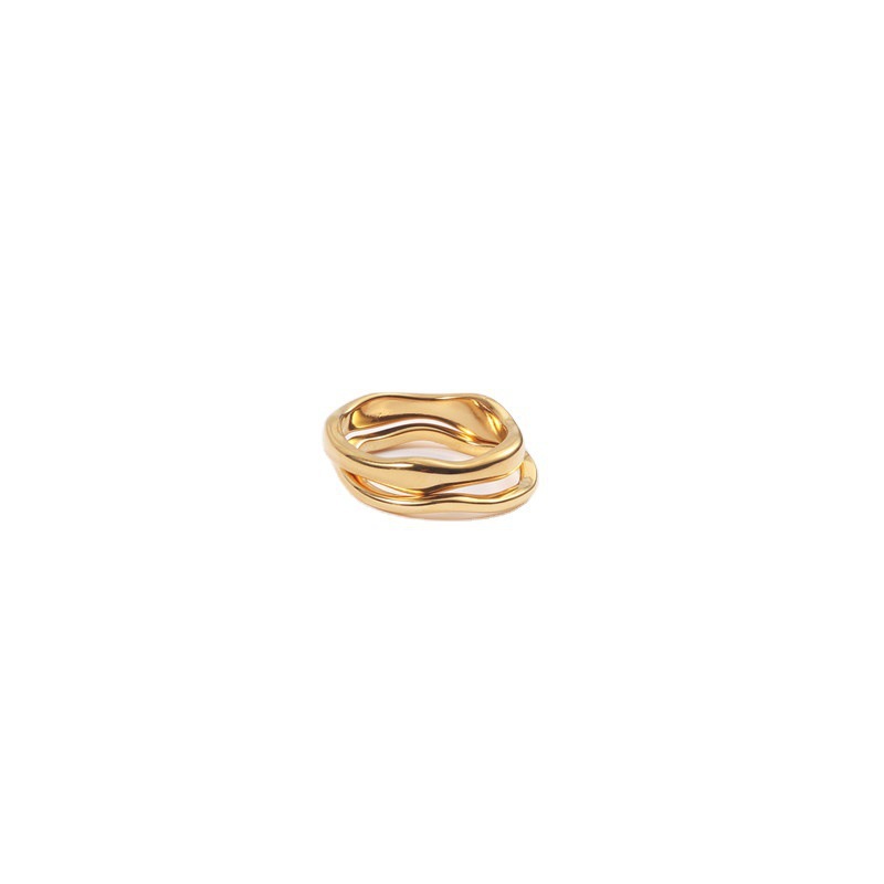 French Romantic Wavy Irregular Stainless Steel Plated 18K Gold Ring