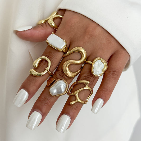 Open-end Pearl Ring Set Geometric Ring