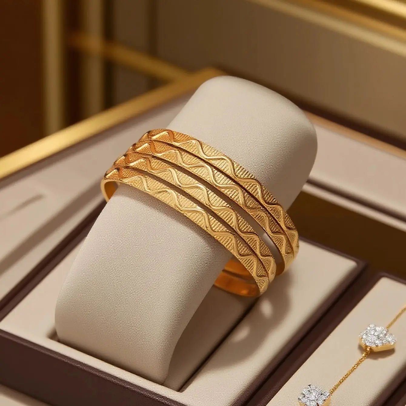 Slim Bangles Gold Plated Carved Flower Layered Cuff Bracelet