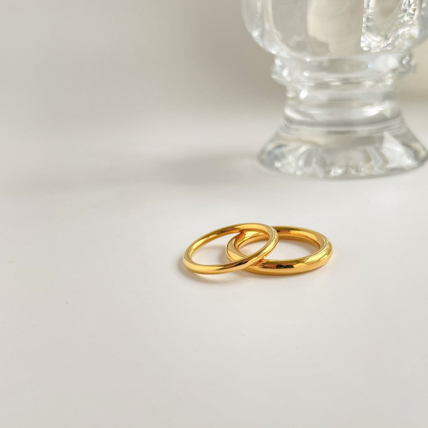 Gold Plated Rounded Wide And Narrow Glossy Stacking Rings