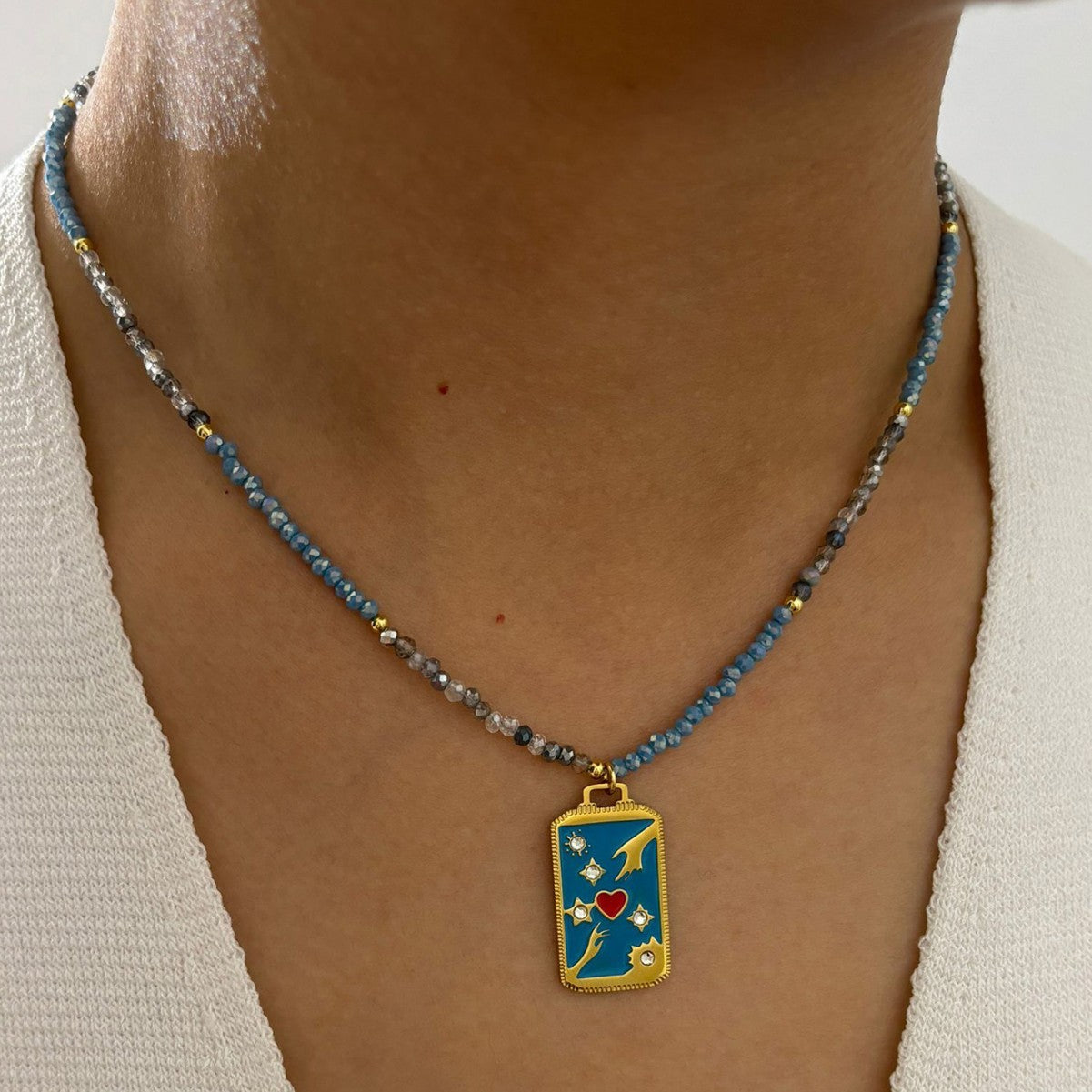 Acrylic Multicolor Beaded Pendant Necklace