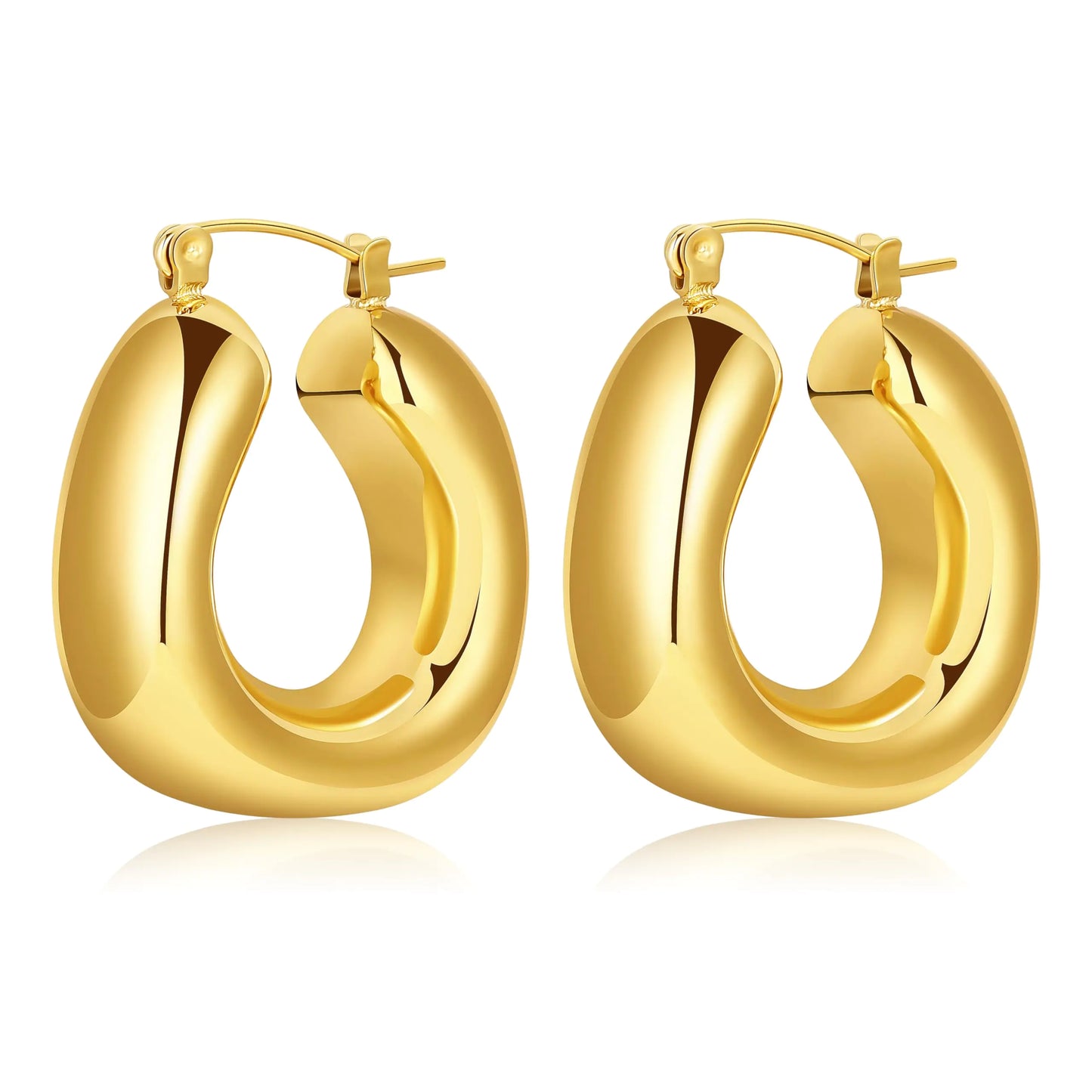 Chunky Gold Hoop Earring for Women 18K Gold Plated