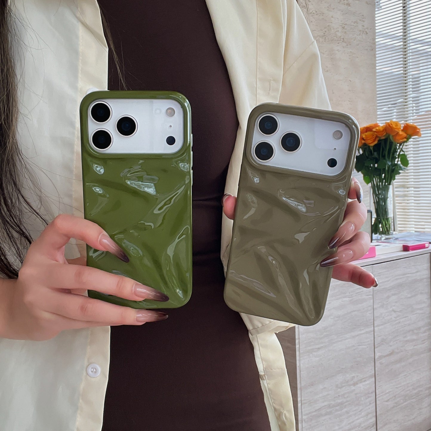 Three-dimensional Pleated Pattern Autumn And Winter Color Phone Case
