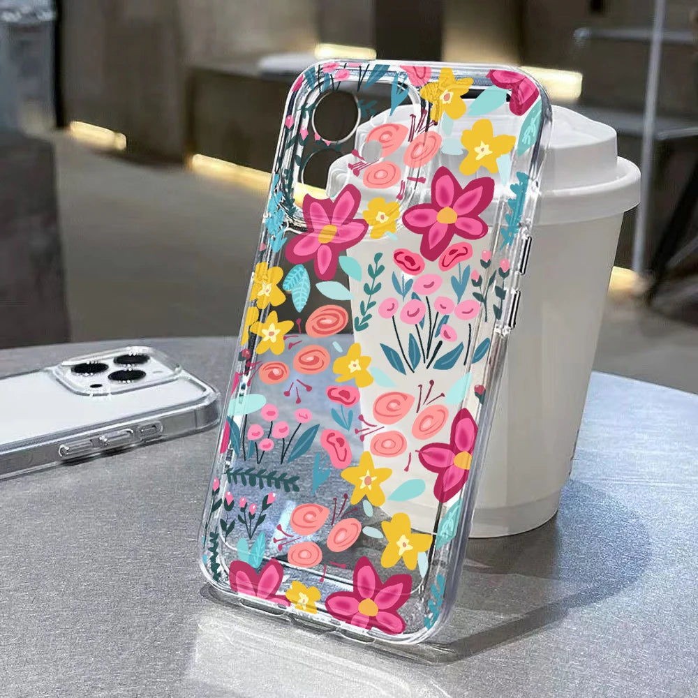 Flower Clear Phone Case For iPhone 18 17 16 Pro Max Clear Case iPhone 11 15 12 13 14 Pro Max Case 17 Air 17pro Max Cover Funda