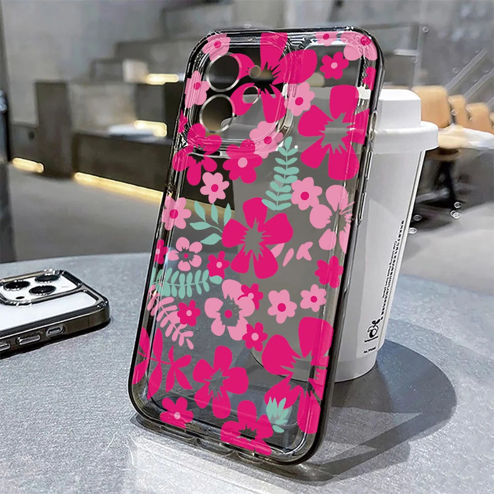 Flower Clear Phone Case For iPhone 18 17 16 Pro Max Clear Case iPhone 11 15 12 13 14 Pro Max Case 17 Air 17pro Max Cover Funda