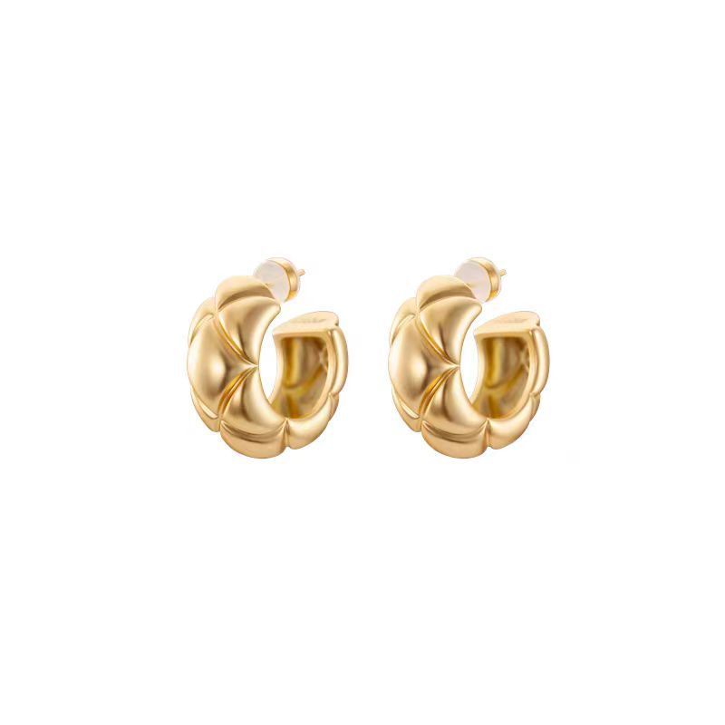 Gold Diamond Plaid Stud Earrings