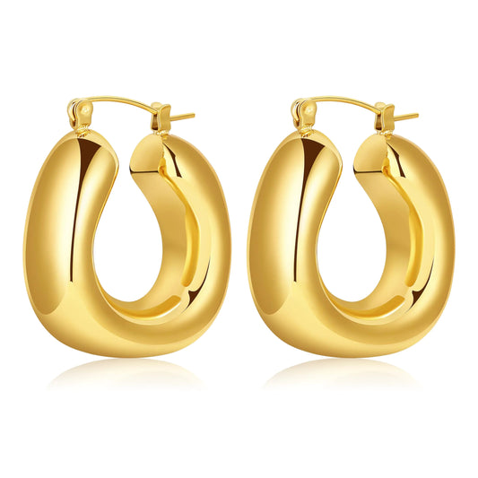 Chunky Gold Hoop Earring for Women 18K Gold Plated